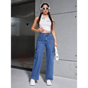 Jeans Cargo de Mezclilla Azul Piedra Y2K de Cintura Alta, Elásticos, Multibolsillos, Ajuste Holgado, Estilo Urbano, Modernos, Ecológicos y Duraderos - Product Image 5