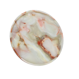 Plateau rond en marbre d'onyx blanc en pierre naturelle, plateau de service décoratif en pierre d'onyx - Product Image 4