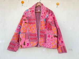 Hecho a mano Reversible acolchado ecológico algodón de lujo Unisex de longitud Regular Boho Floral patrón abrigo de invierno regalo de Navidad - Product Image 6