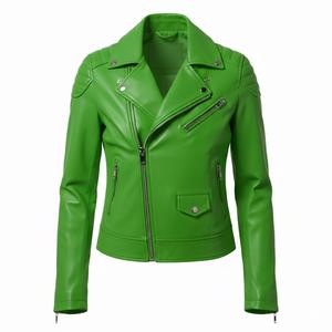 Veste de moto en cuir vert fabriquée sur mesure pour femmes, vente en gros en vrac, cuir véritable, qualité supérieure, veste en cuir de luxe - Product Image 2