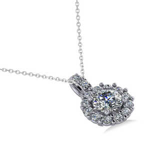 Collier pendentif halo en or blanc 14 carats avec diamants ronds de 0,80 carat, élégants charmes en diamants - Product Image 2