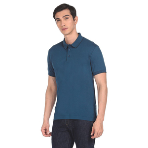 WAGSAM SPORTS Chemise décontractée à manches courtes pour homme en piqué respirant de couleur unie, tricotée en polyester/coton, bleue - Product Image 4