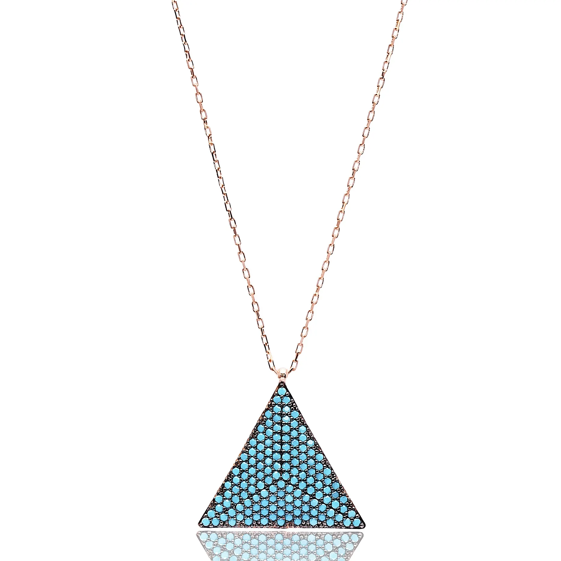 Nano Turquoise Batu Segitiga Geometris Bentuk Charm Kalung untuk Wanita Turki Buatan Tangan Grosir 925 Perak Sterling Jewelry