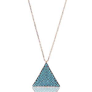 Collier avec pendentif en forme de triangle géométrique en pierre turquoise nano pour femme, fabrication artisanale turque, vente en gros, bijoux en argent sterling 925 - Product Image 1