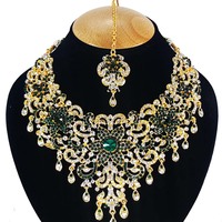Parure de Mariée Luxe Couleur Cristal Strass Fleur Tendance Vintage pour Femme Collier Boucles d'Oreilles Coiffe Anniversaire Fête