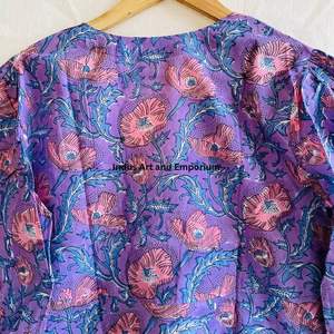 Hermoso Vestido Estampado Floral en Bloques de Algodón, Vestido para Uso Casual, Vestido Estampado a Mano - Product Image 3