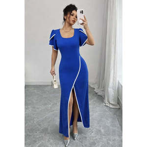 Vestido Maxi de Crepé con Cuello Cuadrado y Detalle Cruzado de Manga Corta para Mujer, de Jane's, para Fiestas Nocturnas Elegantes - Product Image 1