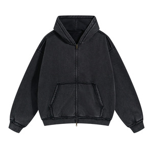 Sweat à capuche homme vintage poids lourd en détresse Streetwear surdimensionné bouffée impression lavage à l'acide ensemble personnalisé motif solide à capuche ODM - Product Image 3