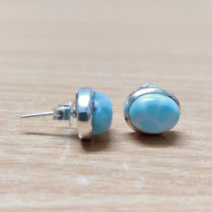 Boucles d'oreilles clous vintage tendance en Larimar, 3,1 grammes, plaqué or rose et or blanc, sertissage clos avec perle comme pierre principale - Product Image 1