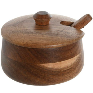 Azucarero Redondo de Madera con Tapa y Cuchara, Diseño Natural Elegante para Almacenamiento de Especias en la Cocina, Accesorios para Café, Encurtidos y Té - Product Image 6