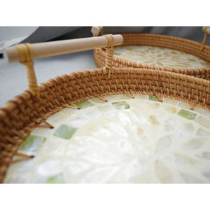 ถาดเสิร์ฟหวายช่างฝีมือที่มีลวดลายทันสมัยเหมาะสำหรับตกแต่งโต๊ะกาแฟที่เสิร์ฟขนมและเครื่องดื่ม - Product Image 3