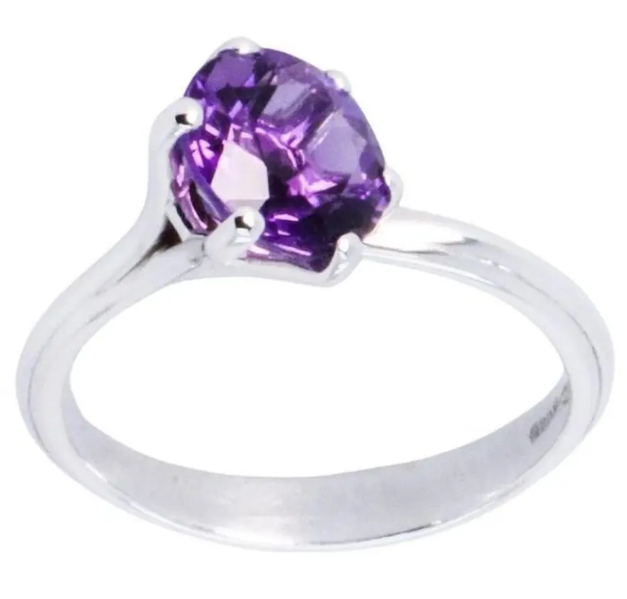 Made In Italy Fine Jewelry 1.68 Cts Amethyst White18kt Gold Stackable Asymmetrical Fantasy Ethereal Ring