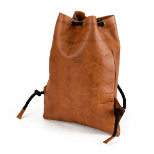Brown Genuine <b>Leather</b> Drawstring <b>Backpack</b> Unisex Gym Bag Vintage Travel Daypack - Product Image 4