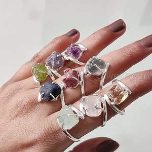 Bague pour femme en pierre brute, émeraude naturelle, saphir, tanzanite, pierre précieuse Herkimer, bijoux statement, bague en argent sterling 925 - Product Image 3