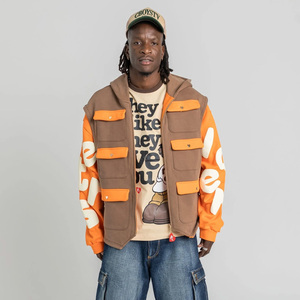 Sudadera con Capucha de Invierno de Diseño Personalizado de Alta Calidad, 100% Algodón, con Combinación de Chaleco, Bordado y Bolsillos Tipo Cargo para Hombre - Product Image 2