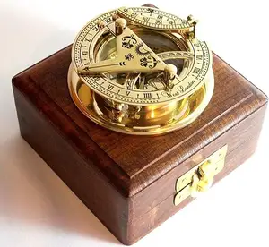 Vintage Brass Antique Compass With Exquisite Wooden Box - Nautical Navigation Collectible