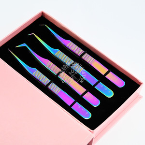 Ensemble de pinces professionnelles pour extensions de cils, couleur arc-en-ciel, pince à volume à 45 degrés et pince d'isolation droite antidérapante - Product Image 1