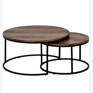 Mesa de centro de madera de lujo moderna, Juego de 2 muebles de sala de estar con acabado de metal de lujo para uso doméstico - Product Image 2