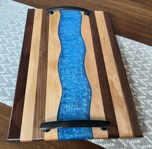 Plateau de service de rivière en résine de bois époxy dernier modèle fabriqué à la main avec ensemble de 4 sous-verres plateau d'art en résine aigue-marine - Product Image 2