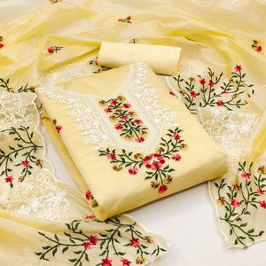 Nouveau matériel de robe costume de broderie de cou chanderi lourd pour les femmes - Product Image 5