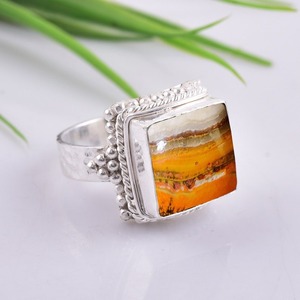 สาวแฟชั่นแหวนแฮนด์เมดเครื่องประดับแหวนสําหรับหญิงและสุภาพสตรีธรรมชาติ Bumble Bee Jasper บนแหวนเงินแท้ 925 - Product Image 4