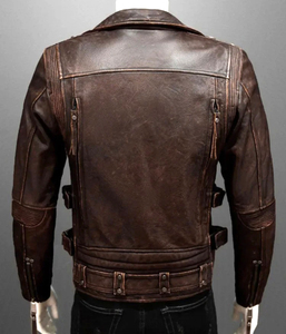 Haute qualité personnalisé hommes Vintage pilote veste peau de vache peau de mouton véritable automne fermeture éclair mince Streetwear pour moto haute - Product Image 4