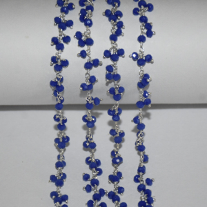 Silver Plated Blue Quartz Glass Beads Rondelle Cluster Rosary Chain Wire Wrapped Beaded Chain for Jewelry Making Bracelet - Product Image 1