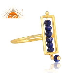 Meilleure vente Bague empilable en argent sterling plaqué or 18 carats avec perles de lapis lazuli naturel Fabricant de bijoux personnalisé - Product Image 3