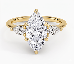Bague de fiançailles à trois pierres en diamant, diamants de taille marquise et poire pour femme, diamants de laboratoire - Product Image 1