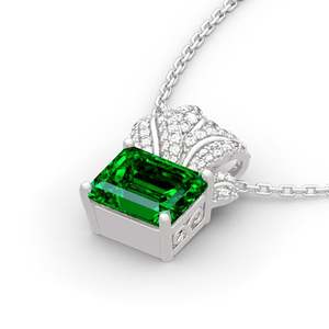 Collier en argent sterling plaqué rhodium Jeulia avec feuille taillée en émeraude et zircon - Product Image 3