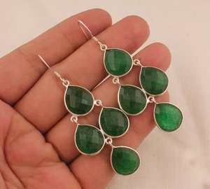 Boucle d'oreille en argent sterling massif 925 plaqué style bohème à la mode Onyx vert pierre précieuse à facettes lunette naturelle anniversaire approvisionnement - Product Image 1