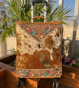 กระเป๋าเดินทางหนังโลหะแท้แฮนด์เมดกระเป๋าหลายใช้เครื่องมือขนหนังรถเข็นกระเป๋า Unisex ขนาดใหญ่หลายใช้กระเป๋าเดินทาง - Product Image 1