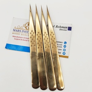 Pinces à épiler de qualité supérieure en acier inoxydable à pointe en fibre pour extensions de cils, pinces à épiler dorées au plasma pour l'isolation des cils - Product Image 2