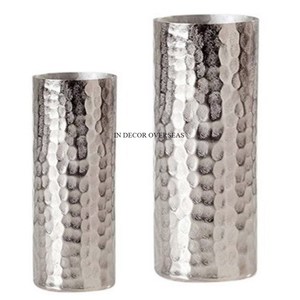 Centre de table de mariage et de fête Décoration martelée Texture argent brillant poli Heavy Duty Metal Lot de 2 Vase à fleurs - Product Image 1
