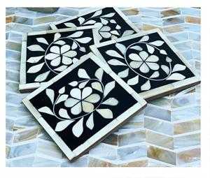 Bone Inlay <b>Coaster</b> Set of 4 Custom <b>Wood</b> <b>Coaster</b> Set With 0handmade Bone and Brass Inlay Made in India - Product Image 4