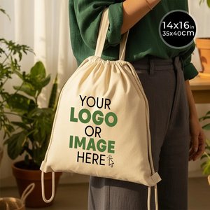 Custom Printed 1416 (3540 Cm) Cotton <b>Drawstring</b> <b>Backpack</b> 4 oz Eco-Friendly Bag Large Casual Foldable Portable GPS Compatible - Product Image 1