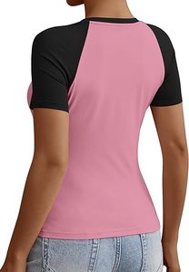 Womens Short Sleeve Cropped <b>Tops</b> Slim Fit Stretchy Color Block Slightly Shirts Fashion Clothes - Product Image 3
