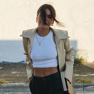 Top Corto de Manga Larga sin Cuello de Algodón Ecológico de Alta Calidad, Venta Caliente, para Mujer, Verano, Corte Regular, Secado Rápido, Ligero - Product Image 5