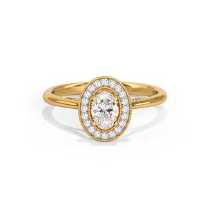 Clásico Oval Lab Grown Diamond Solitaire Halo Set 14K Oro sólido Anillo fino romántico para fiestas de aniversario de compromiso de las mujeres - Product Image 1