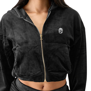 Sudadera con capucha de terciopelo para mujer, chaqueta corta de felpa suave, ropa informal para estar en casa, top de manga larga con cremallera frontal - Product Image 4