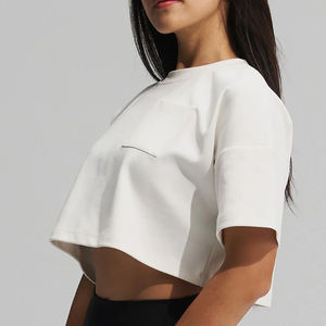 Camisetas cortas con hombros caídos para mujer de alta calidad, camisetas cortas personalizadas para mujer, camisetas cortas de algodón 100% para mujer - Product Image 2