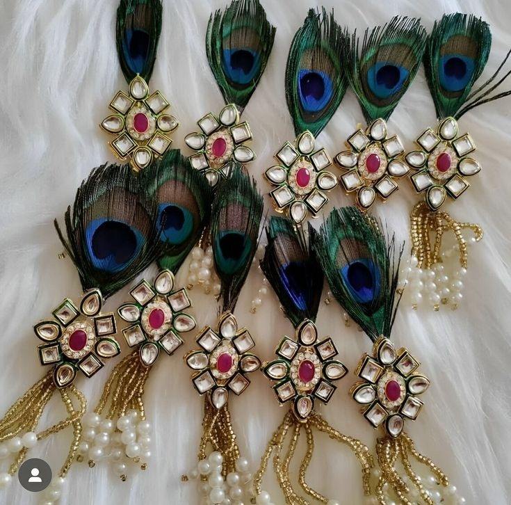 Assorted Kundan Peacock Feather Brooch Gold Plated Wedding Accessory for  Men Women Groomsmen Gifts Welcome Return Gifts