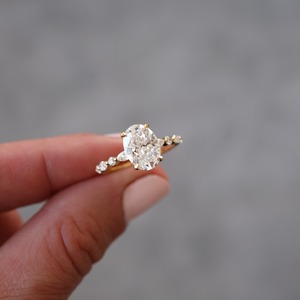 10x8mm oval cut CZ solitaire ring with marquise and round accent <b>stones</b> yellow gold plated elegant engagement bridal jewelry - Product Image 2