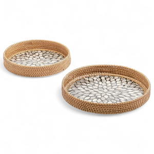 Plateau en rotin bohème de qualité supérieure, design flexible, incrustation de nacre, approvisionnement en vrac, vente en gros pour hôtels, restaurants, boutiques de cadeaux, Vietnam - Product Image 2