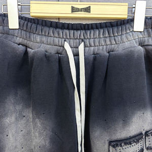 Vintage lavé 100% coton français éponge Shorts pantalon personnalisé en détresse Patch broderie hommes strass Sweat Shorts - Product Image 3