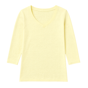 T-shirt pour femme jaune à manches 3/4, col en V, 100% coton biologique de luxe, pré-rétréci, certifié GOTS, doux, respirant, classique - Product Image 1