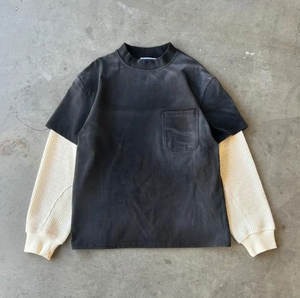 Haute qualité coton lourd hommes Vintage lavage à l'acide T-Shirt à manches longues col rond Street Wear grande taille décontracté imprimé coupe surdimensionnée - Product Image 3