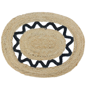 Natural <b>Black</b> Color Jute Braided <b>Rug</b> Handmade Woven Oval Embroidered Design Carpet for Home Hotel Office Decor; Prayer Room Door - Product Image 1