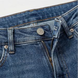 Jeans de Mezclilla de Pierna Recta Estilo Retro de Moda para Mujer, Estilo Casual para Chicas Urbanas con Cintura Inclinada, Botones y Frente Plano - Product Image 4