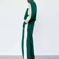 Ensemble deux pièces décontracté en dentelle pour femme, veste zippée et pantalon de survêtement en coton biologique léger et respirant, look élégant à prix abordable